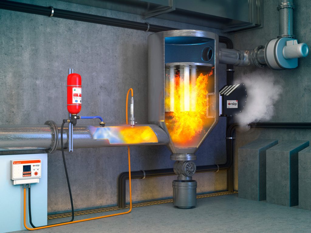 Cut off the spread of metal dust explosion in the aspiration system